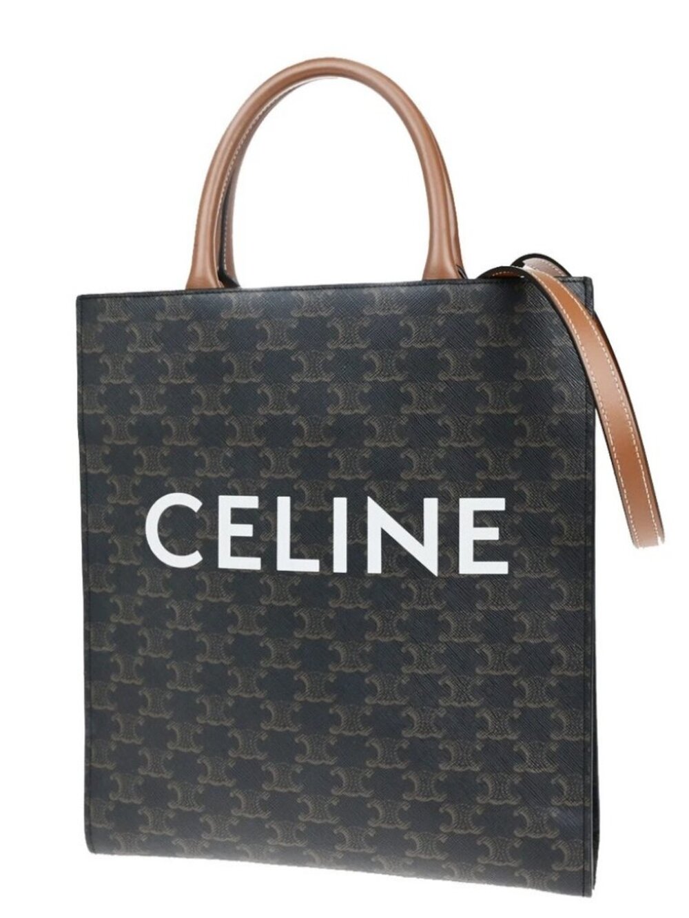 CELINE Logo Vertical Cabas 2Way Hand Tote Bag Triomphe Canvas Leather